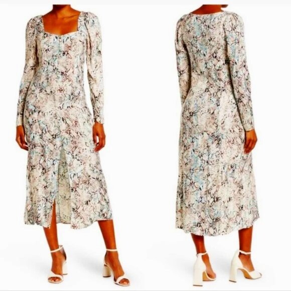 AFRM Mariska Dress Button Down Neutral Aqua Snake Print Lightweight Midi Soft M - Picture 1 of 10